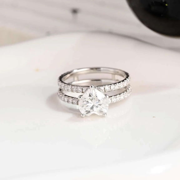 vylahjewellery 925 Sterling Silver Hidden Halo Heart Cut Moissanite Engagement Ring Double Band Wedding Ring Enhancer Promise Ring Romantic Engagement Ring