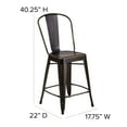 thumbnail image 5 of BizChair Commercial Grade 24" High Copper Metal Indoor-Outdoor Counter Height Stool with Back with Black Poly Resin Wood Seat, 5 of 12
