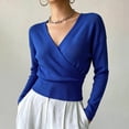 thumbnail image 2 of Purcolt Women Wrap V Neck Ribbed Knit Top Long Sleeve Slim Waist Casual Cropped Sweater, 2 of 8
