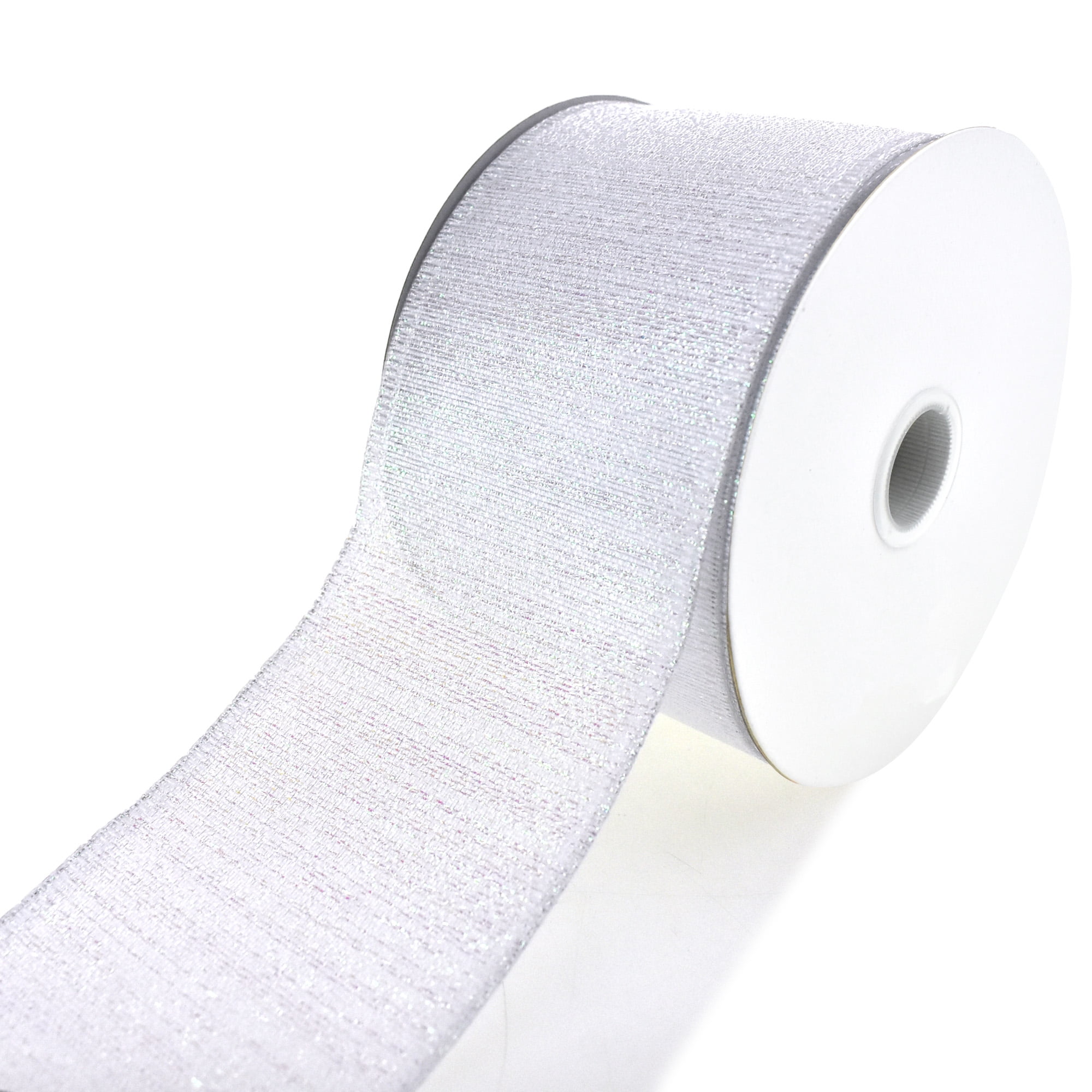 2.5 Iridescent White Glitter Fabric Ribbon
