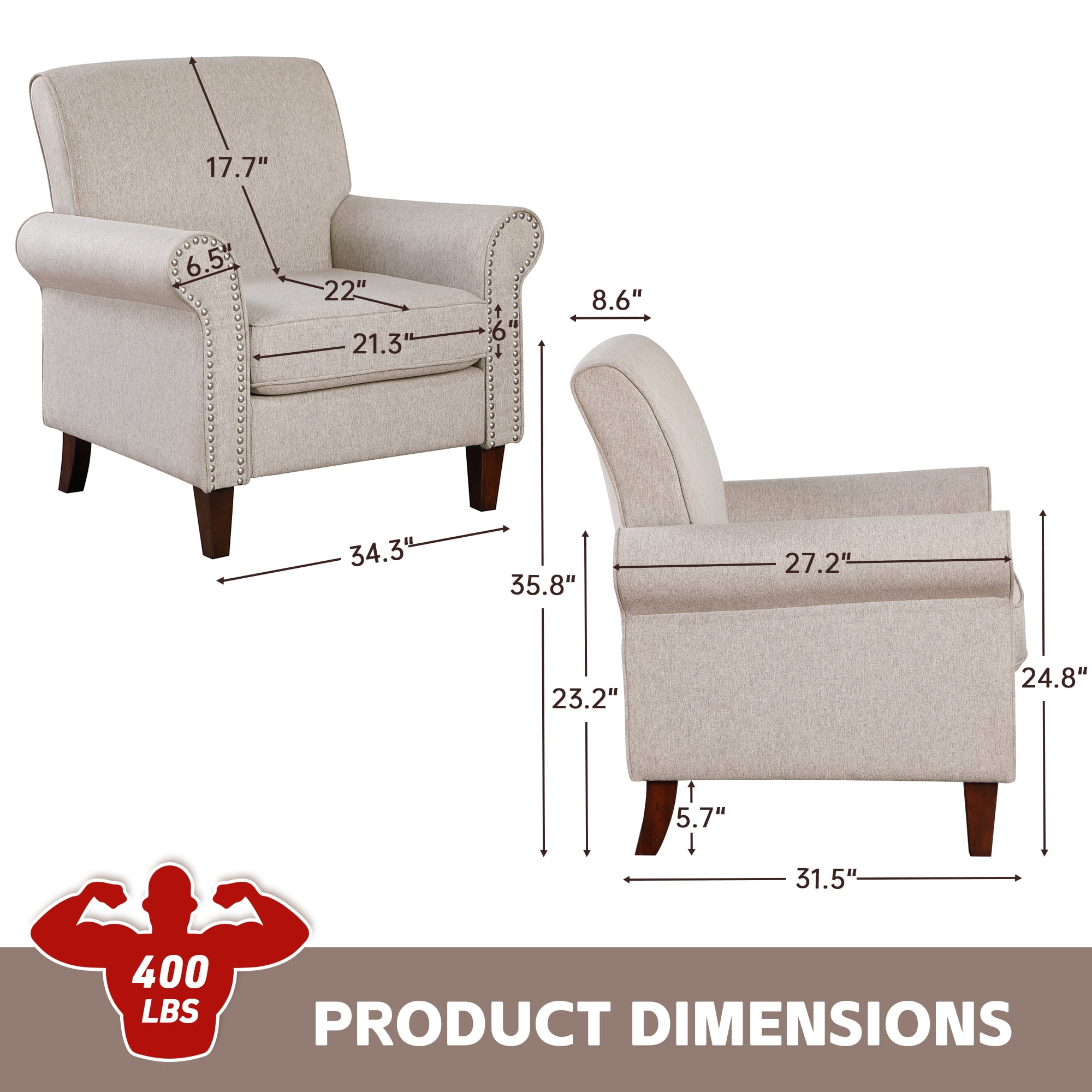 TrumanPick Mid-Century Accent Chair Single Sofa Reading Chairs Comfy Arm Chair Living Room Lounge Chiar, Beige