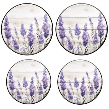 

BaHomeck Electric Stove Burner Covers Set of 4 Round Metal Gas Stove Burner Covers 8 Inch and 10 Inch Kitchen Decor Lavender Flowers On White Wooden Surface With Soft Purple Hues
