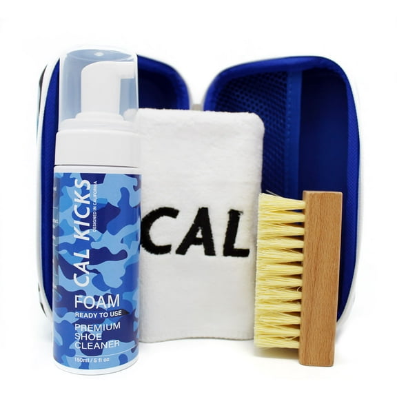 Cal Kicks Premium Shoe Cleaning Complete Kit - 5oz Foam Solution, Shoe Cleaning Brush, Microfiber Cloth, Shoe Care Box, Cleans Sneakers, Hats, Auto Upholstery