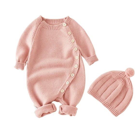 lulshou Baby Clothes Unisex Romper One Piece Jumpsuits Baby Solid Hat Color Knitted Jumpsuit Male Female Babies Cute Sweater Romper Bodysuit on Clearance