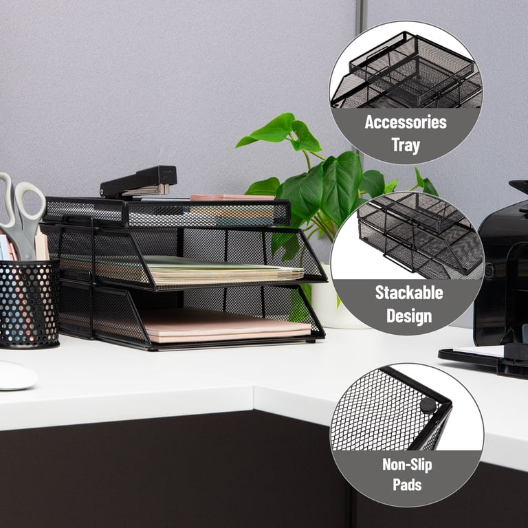 Mind Reader 2-Tier Paper Tray with Supply Compartment, Black photo 4