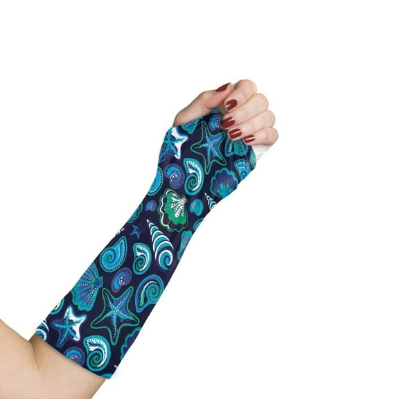 COEQINE Starfish Shells Arm Cast Cover Arm Cast Sleeve with Thumb Cover Elastic Fabric Sleeve Size S Breathable Teens Long Full Arm Cast Protector After Surgery Gifts