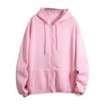 thumbnail image 5 of Mrat Women Casual Full Zip up Hoodie Drawstring Solid Sweatshirt Long Sleeve Hooded Tops Jacket Comfy Loose Sweatshirt Zipper V-Neck Pullover Hoodie Tops with Pockets Pink XXL, 5 of 6