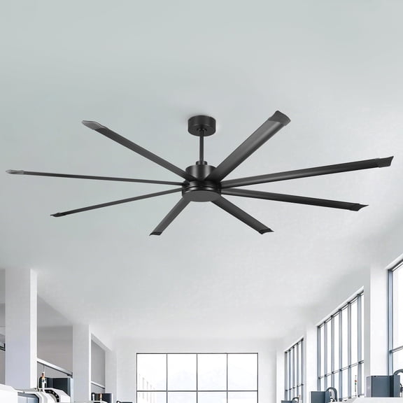 100" Industrial Black Aluminum 8-Blade HVLS Ceiling Fan with Remote, No Light