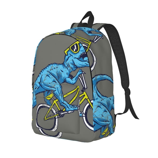 Balery Fun Riding Dinosaur Mochila Clásica Impresa Básica para Viaje, Mochila Escolar Resistente al Agua, Mochila de Lona con Correas Ajustables-Small