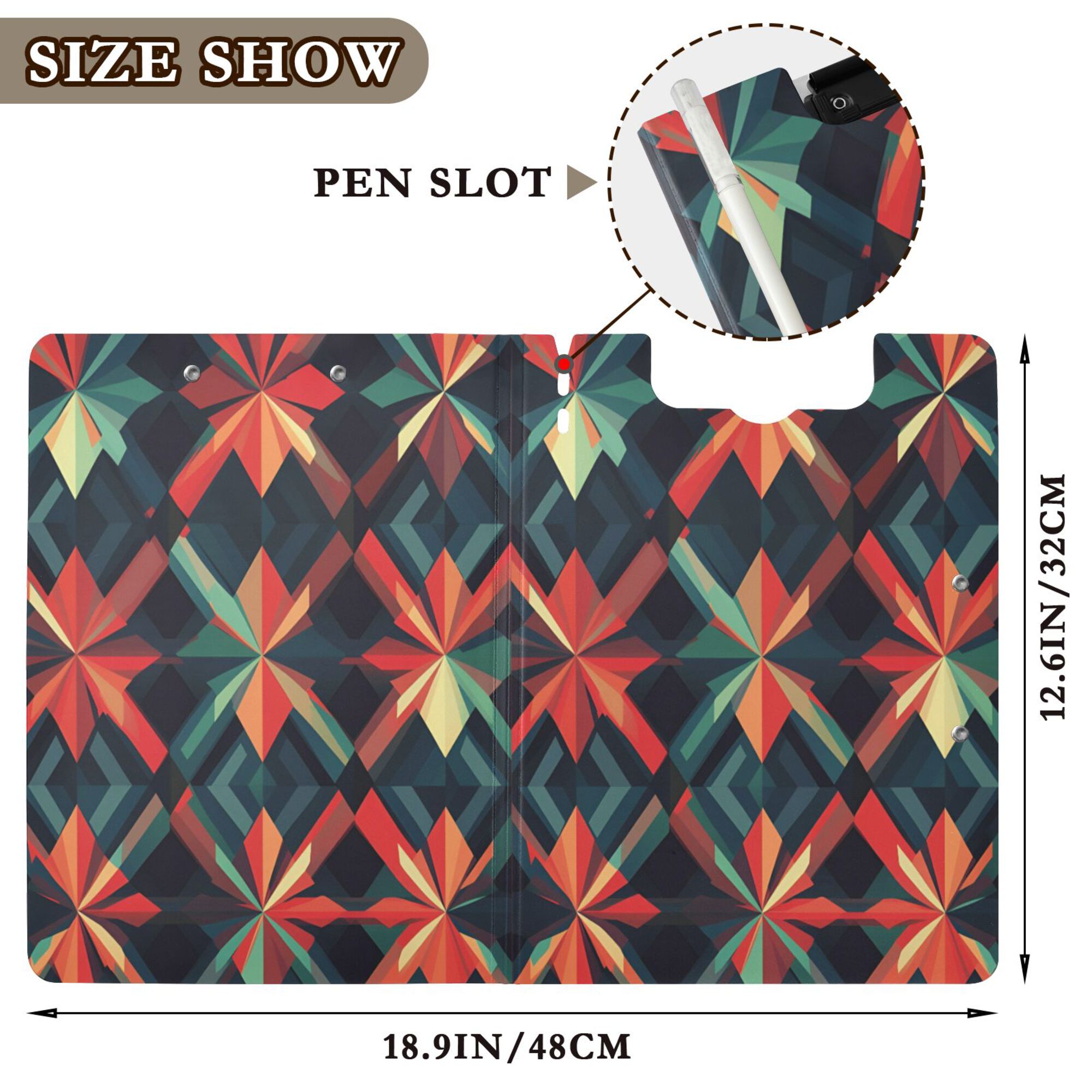 FORMRS A4 Clipboard Folder with Pen Holder Horizontal Foldable School Office Binder, Red Abstract