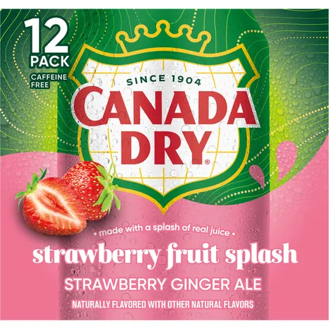 Canada Dry Strawberry Fruit Splash Ginger Ale, 12 fl oz Cans, 24 Pack