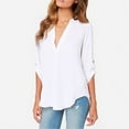 thumbnail image 1 of Blouse en Chiffon Uni à Col en V pour Femmes, Hauts Aguichant à la Mode, Chemise à Manches Longues, 1 of 1