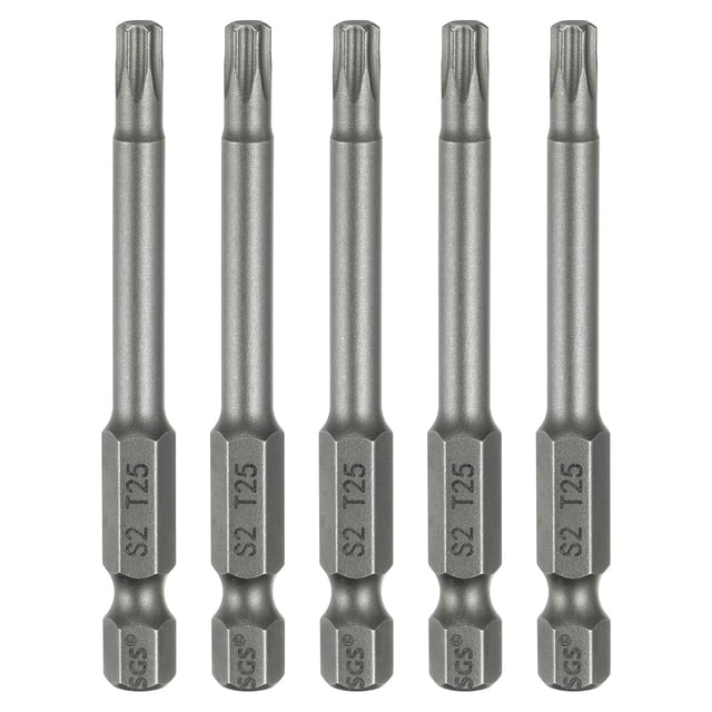 Uxcell 5pcs T25 Punta de destornillador de cabeza Torx 1/4" Vástago hexagonal 2.6" (65mm) Largo Magnético Sin Punta de Agujero Destornillador de 6 Puntos