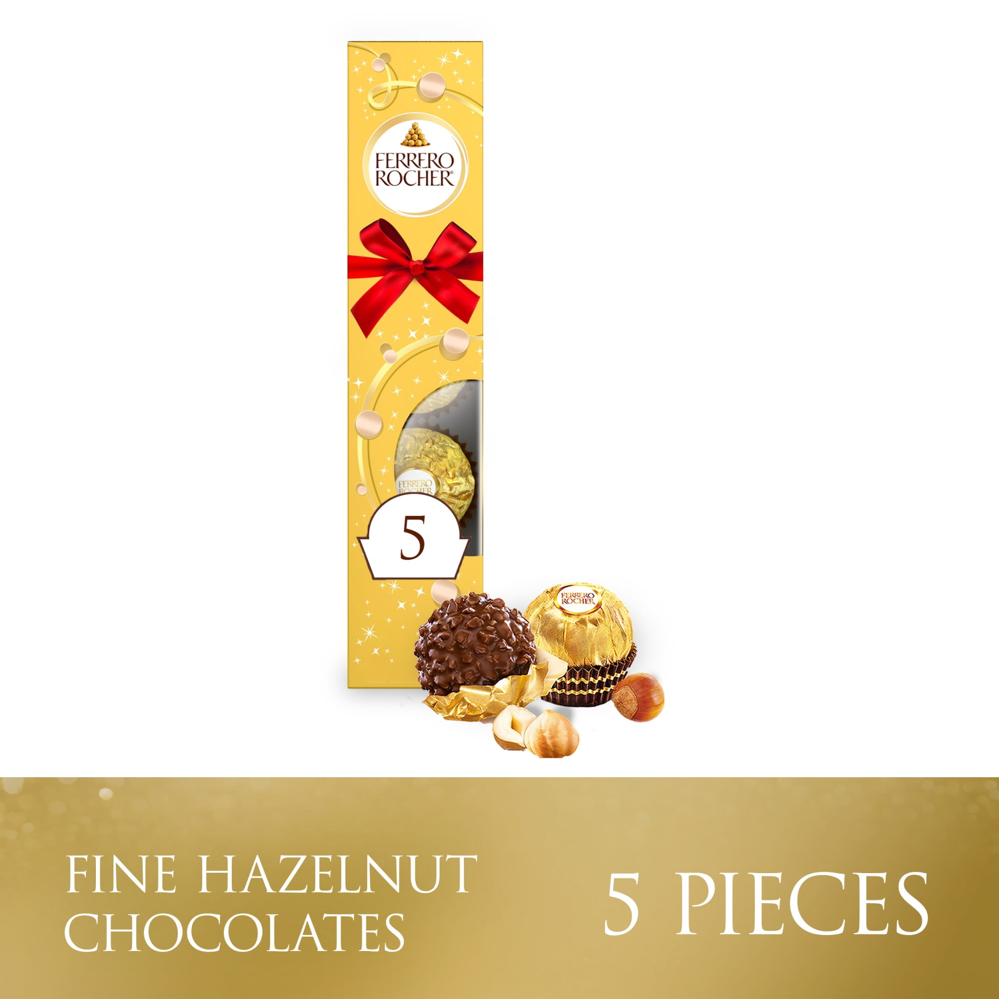 Ferrero Rocher, Milk Chocolate Hazelnut, 5-Count Holiday Gift Box