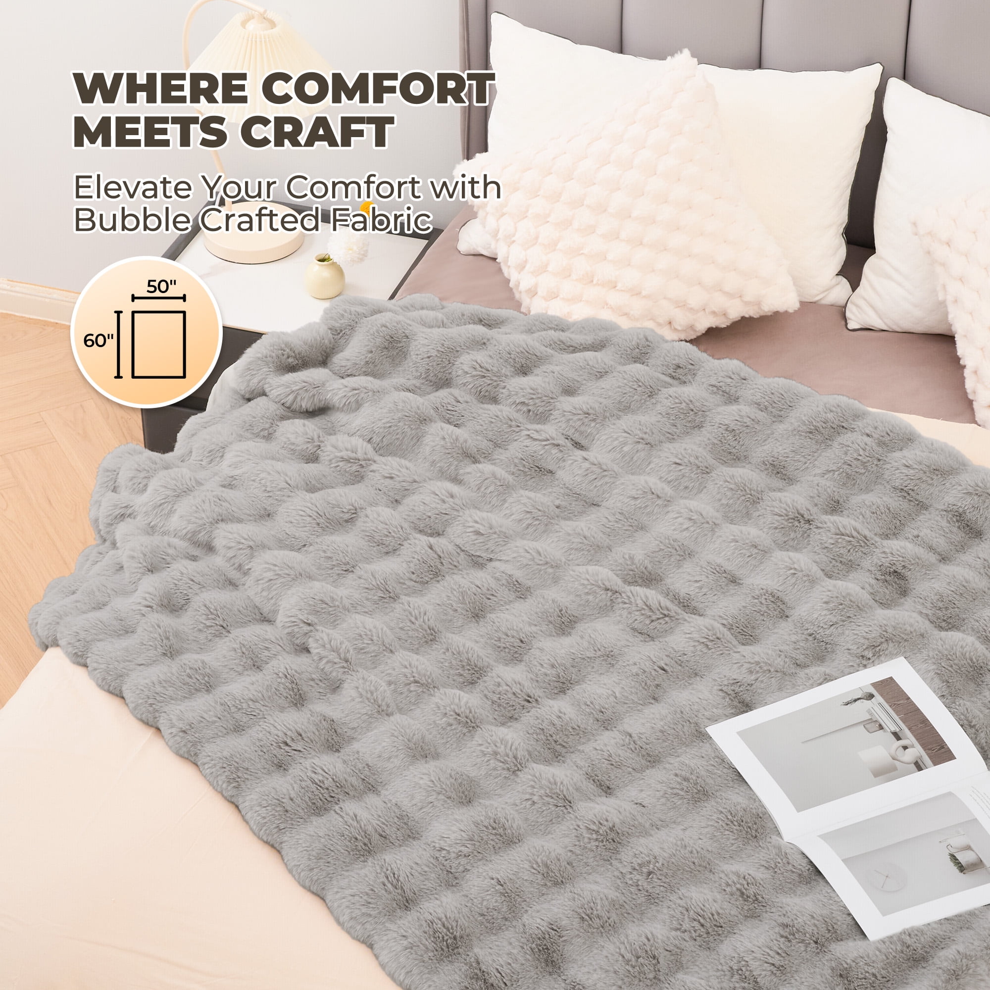 MARNUR Electric Throw Blanket 50"x60", Faux Fur Heated Throw, 6 Heating Levels, 4 Hours Timer, Gray