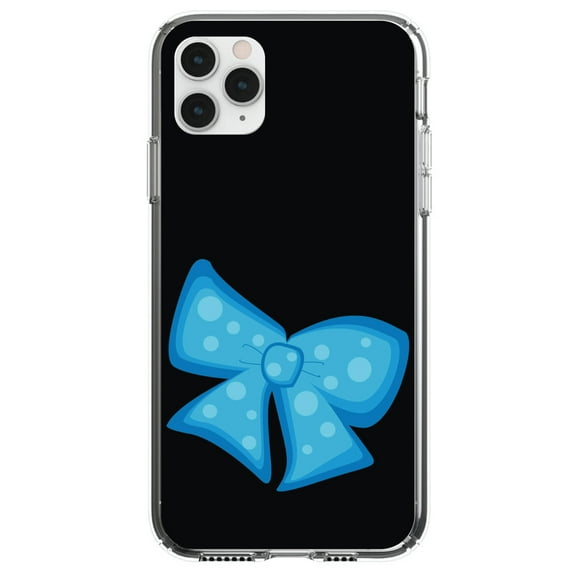 DistinctInk Clear Shockproof Hybrid Case for iPhone 13 PRO (6.1" Screen) - TPU Bumper, Acrylic Back, Tempered Glass Screen Protector - Light Blue Black Bow Ribbon - Cartoon Bows / Ribbons