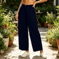 thumbnail image 6 of Bnwani Pants for Women Daily Button Fly Fashion Long Trousers with Pockets Linen‑Blend Cotton Wide-leg Pants Blue M, 6 of 8