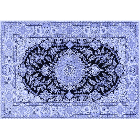 Ahgly Company Machine Washable Indoor Rectangle Medallion Blue Traditional Area Rugs, 8' x 12'