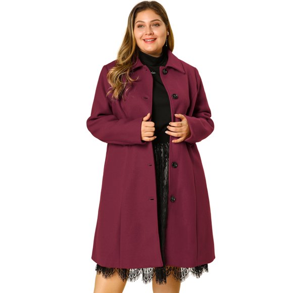 GRACE & GRANDEUR Women's Plus Christmas Overcoat Single Breasted Belted Long PeaCoat Red 3X