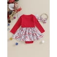 thumbnail image 4 of CIYCuIT Baby Girl Christmas Romper Dress Ruffled Long Sleeve Cartoon Print Skirt Hem Jumpsuit with Headband Infant Toddler Sweet Daily Clothes 0-24 Months, 4 of 9