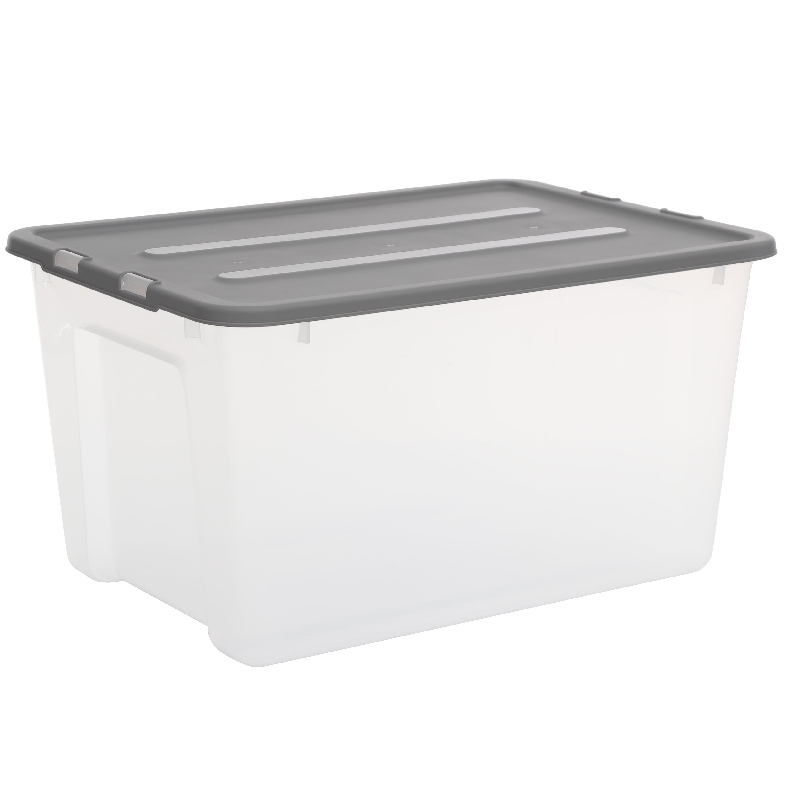 Mainstays 50 Quart Plastic Clear Tote, Soft Silver
