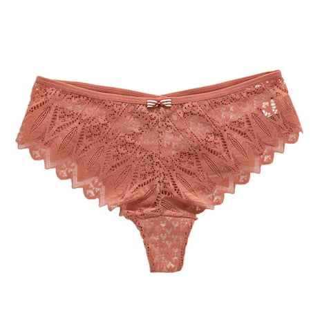 

Quealent Womens Boxers Womens Lace Thong Panties Seamless Solid Color Comfortable Low Waist Panties Pink L