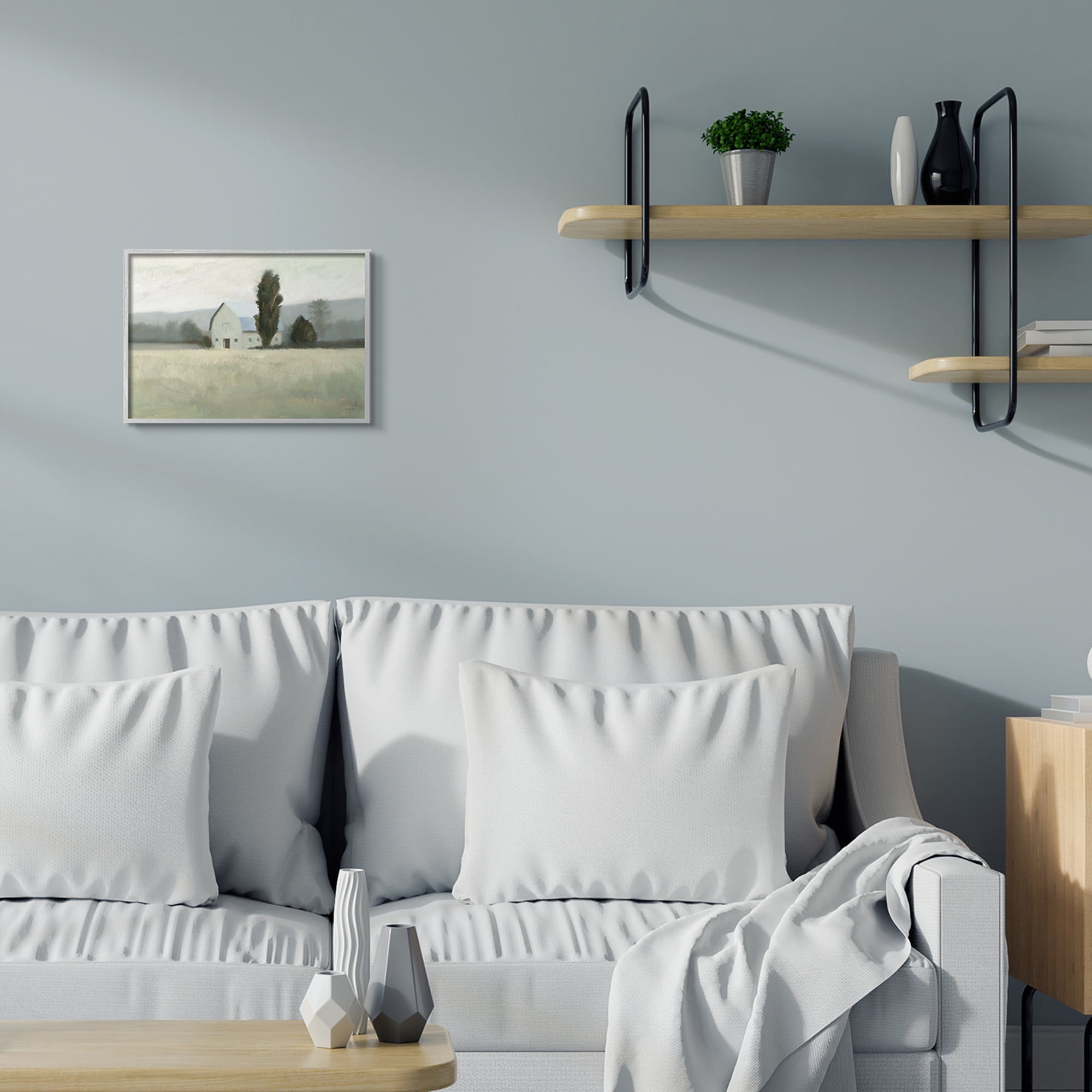 Stupell Industries Farmside Landscape White Barn Green Meadow Grey Framed, 11 x 14, Design by James Wiens