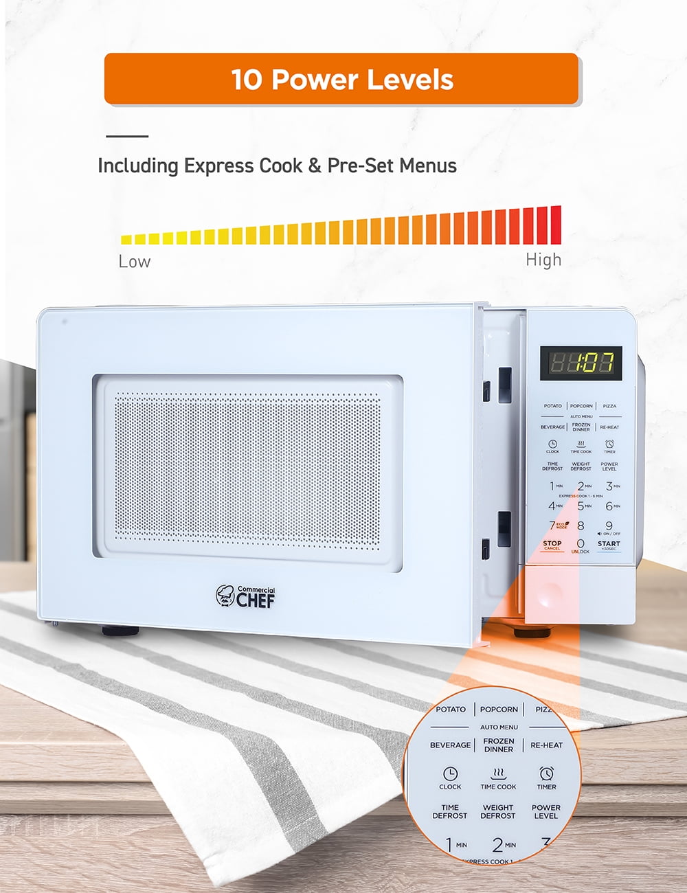 Commercial Chef CHM770W 0.7 Cubic Feet Microwave Oven, White