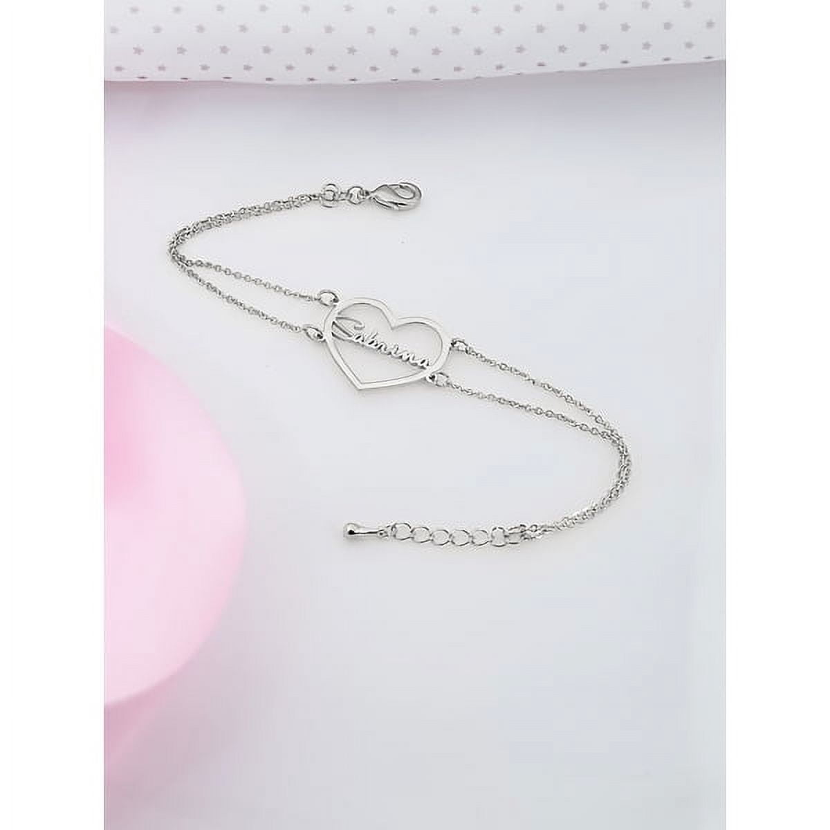 Personalized 7-inch Double Chain Heart-Shaped Name Bracelet