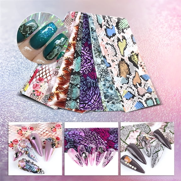 RAGUPEL 10Pc Christmas Art Snake Grain Starry Nail Stickers,Colorful Foil Nail Art Transfer Decals,Seasonal Holiday Nail Decoration Stickers for Diy Christmas Manicures