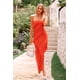 thumbnail image 3 of Vestido PRETTYGARDEN 2025 Strapless Largo con Volantes Naranja Talla L, 3 of 8