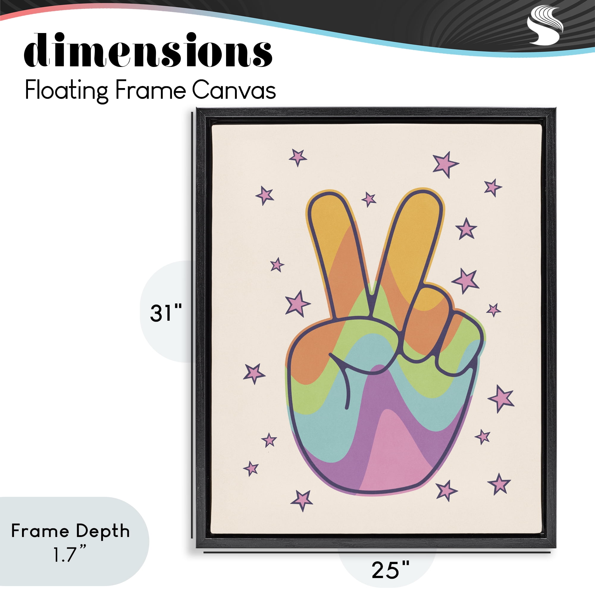 Stupell Industries Peace Sign Retro Rainbow Black Framed Floater Canvas Wall Art, design by LSR Design Studio