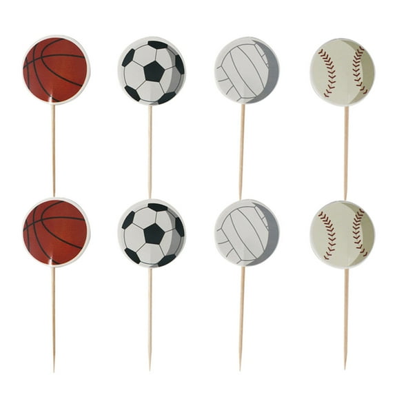 Tineasur Multi-Color Sports Theme Cake Toppers Paper Picks for Birthday Party Cake Decorating and Celebration Decor