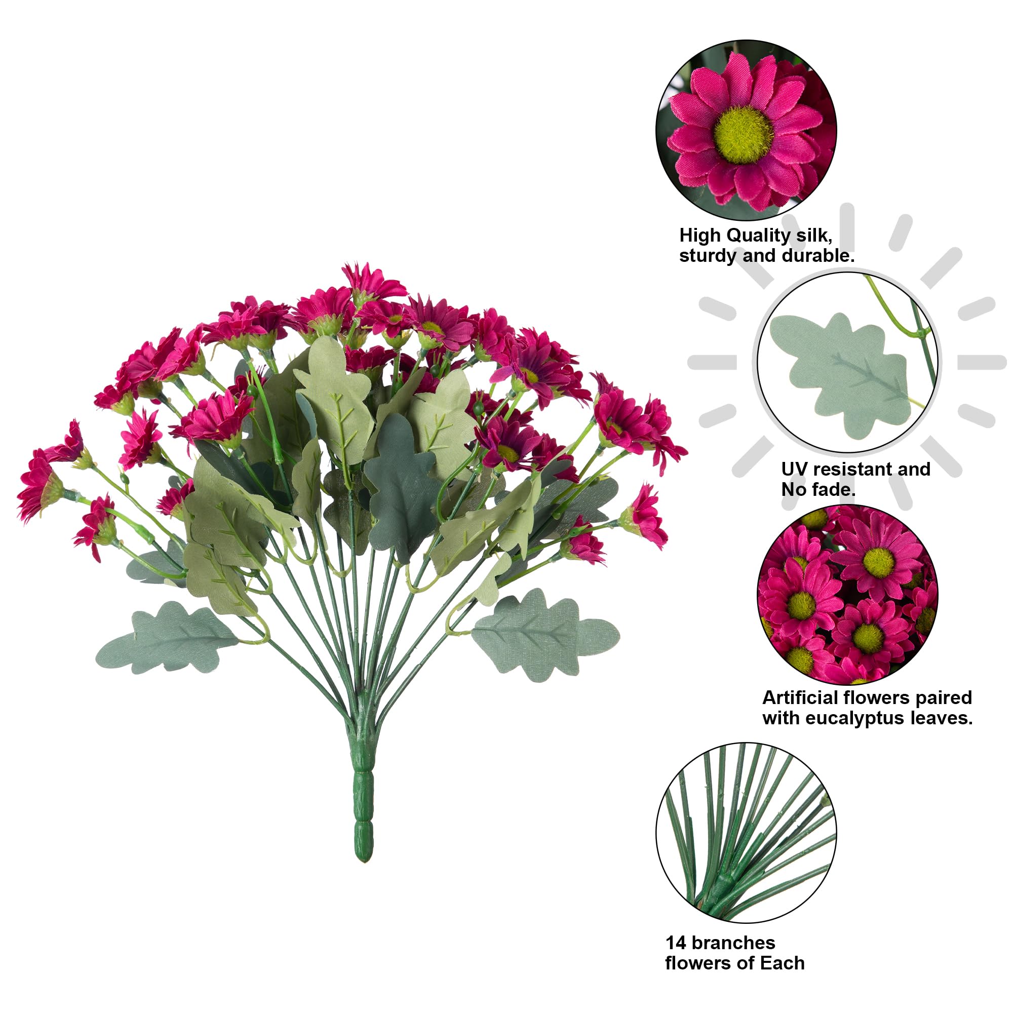 Artificial Flowers for Outdoors Decoration, 6 Bundles Fake Plants Flowers Bouquet Faux Flowers for Outdoor Planter Look Real UV Resistant Silk Flowers for Outside Front Door Porch Patio, Yellow