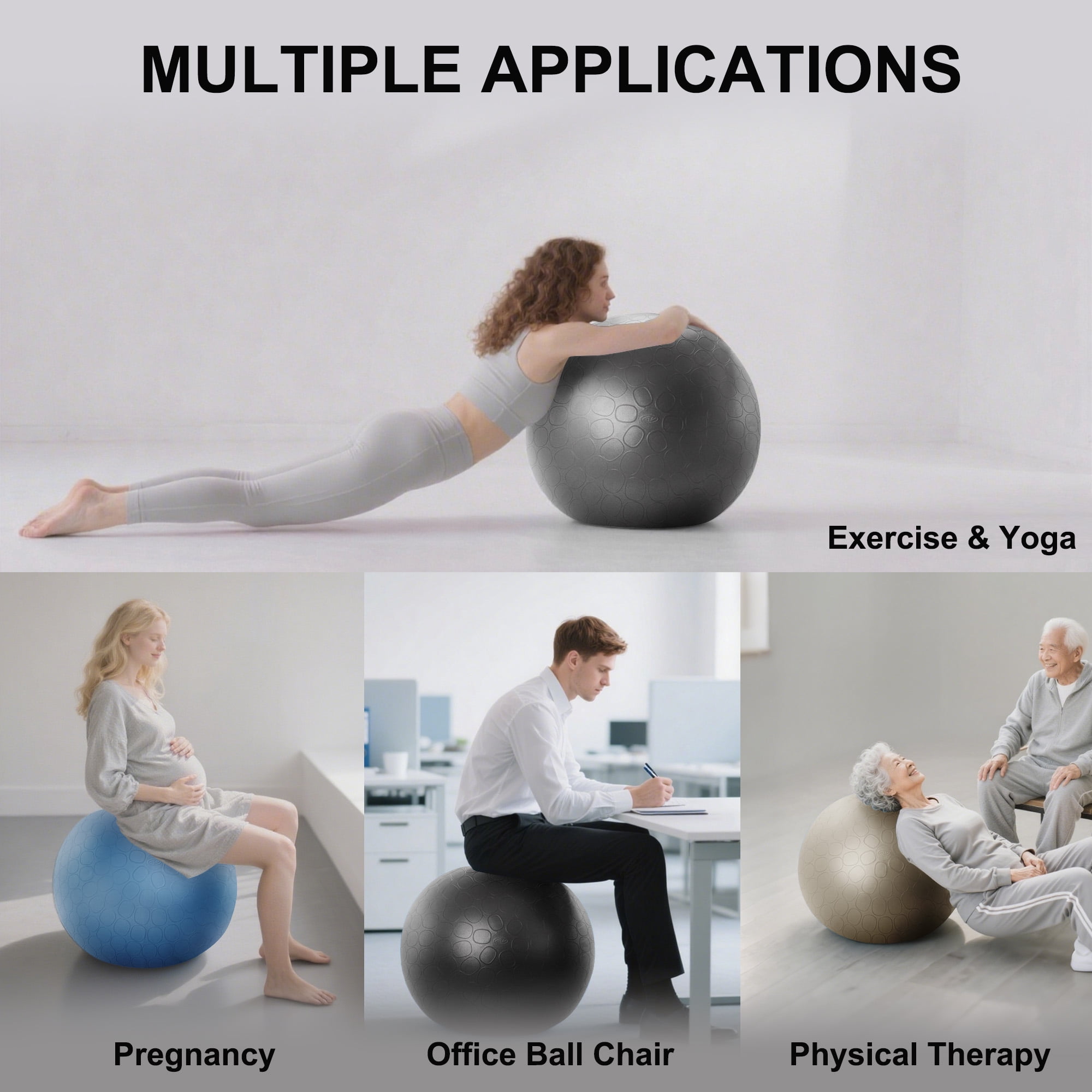 Athletic Works 75cm Exercise Yoga Ball, Anti Burst Free Air Pump for Fitness, Balance and Gym Workout