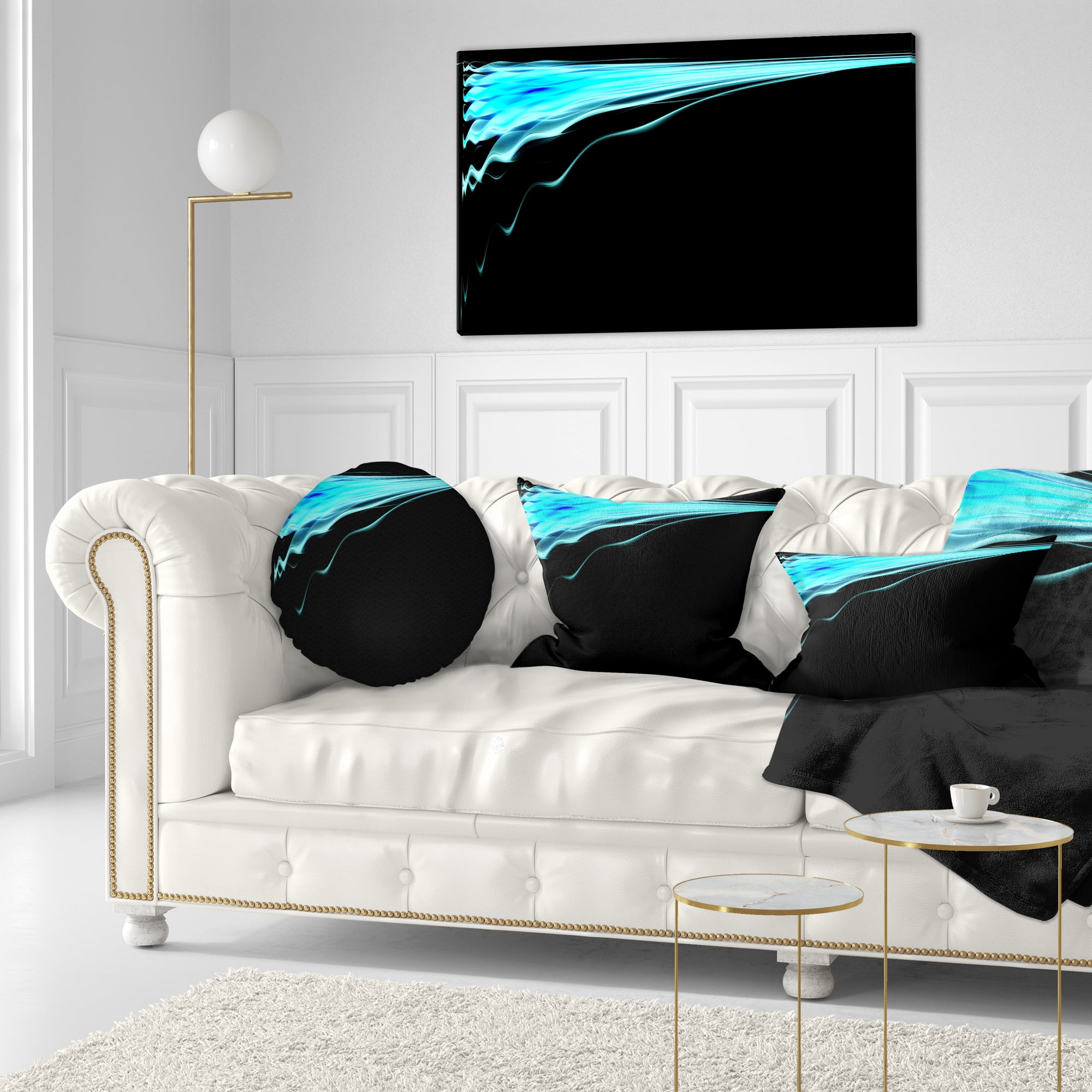 Designart Blue Flames Digital Artwork - Abstract Throw Pillow - 12x20