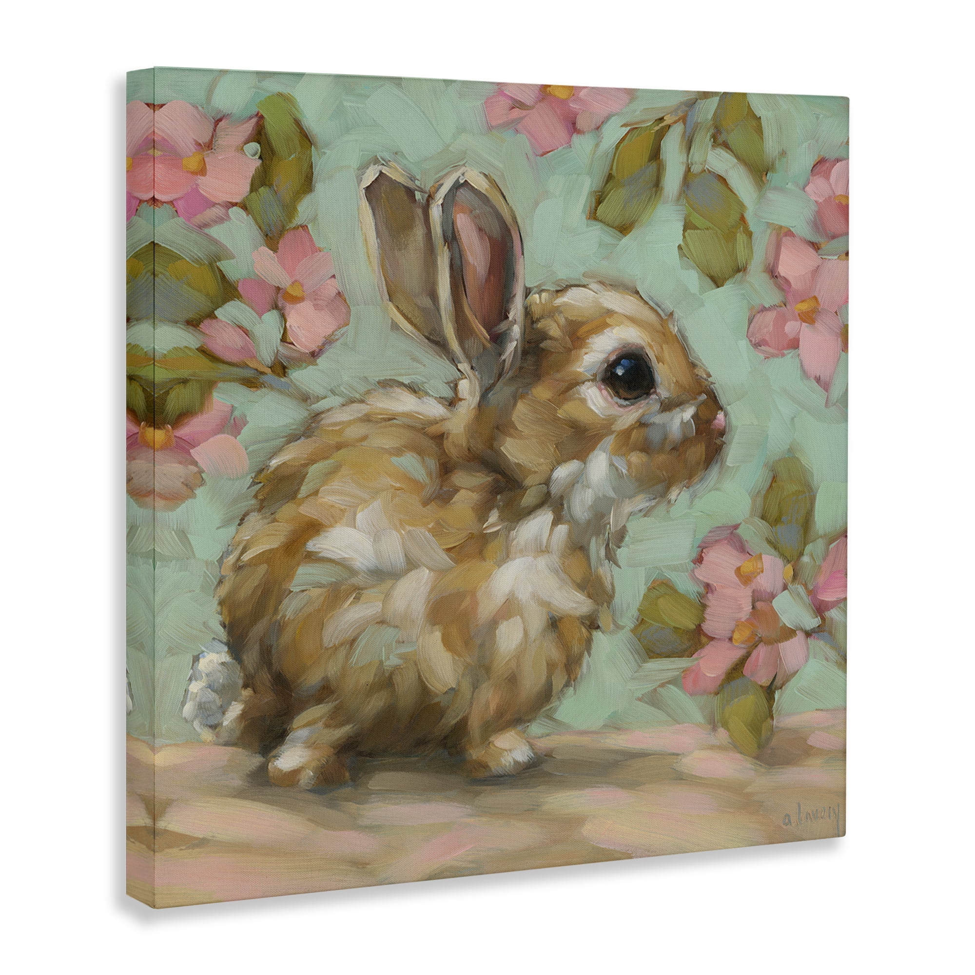 Stupell Industries Baby Bunny & Florals Animals Painting Wrapped Canvas Art Print Wall Art, 17 x 17