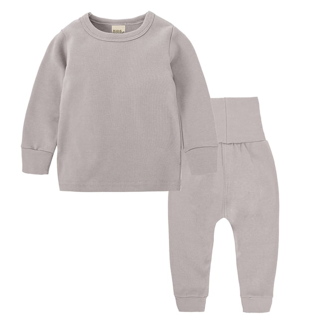 Gibobby Conjunto de Bebé pequeños Niño Niña Ropa Unisex Sólido Chándal Manga larga Cálido Fleece Pullover Tops Pantalones Conjunto Otoño Invierno Pijamas Trajes(Gris, 2-3 Años)