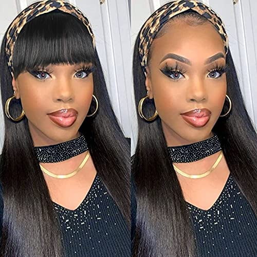 Oseti Long Straight Headband Wigs for Women Black Straight Hair Wig with  Neat Bangs can Remove Synthetic Head Wrap Wig with Headband Attached 22inch  Headband Turban Wig Multifunctional Wig 2 in 1 -
