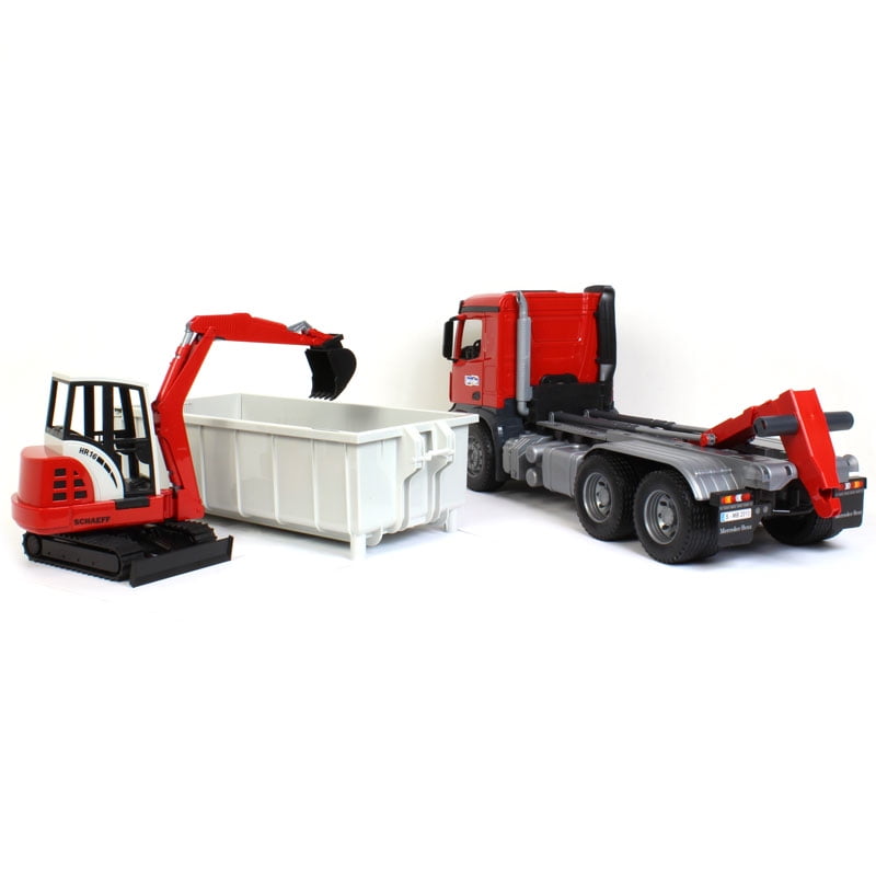 Bruder Toys Mb Arocs Truck w/ Roll-Off Container & Schaeff Mini Excavator 03624 