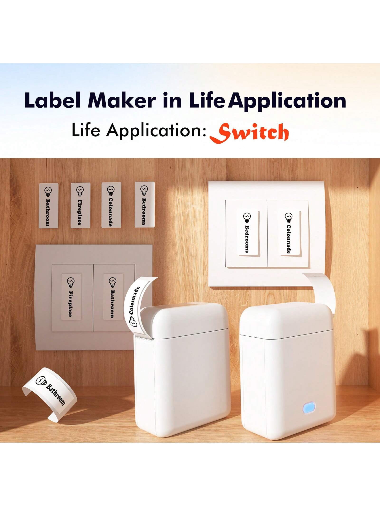 Portable Label Maker Machine with Tape - Wireless Mini Thermal Printer, Inkless Bluetooth Sticker Printer for Home, Office, DIY Projects