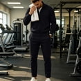 thumbnail image 4 of Men’s Waffle Knit Full Zip Track Jacket, Stand Collar Long Sleeve Casual Athletic Warm Outerwear Coat Size 3XL Black, 4 of 6