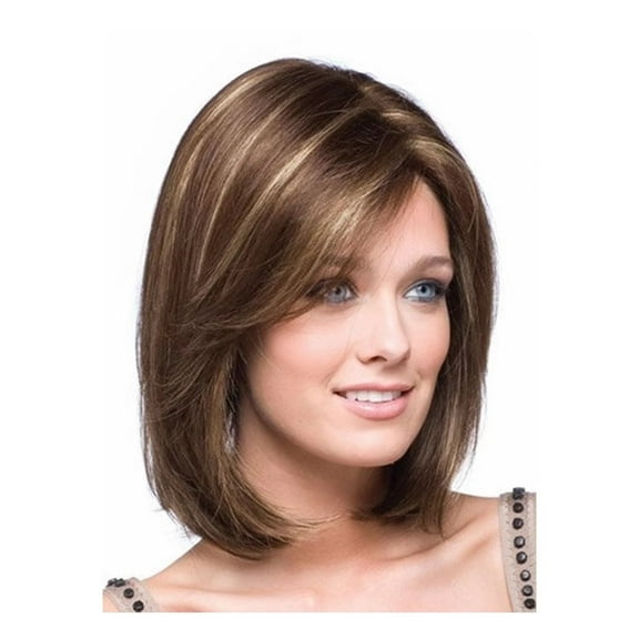 Phocas 10inch Short Brown Wigs for Women Bob Wig with Bangs Highlight Blonde Short Wigs