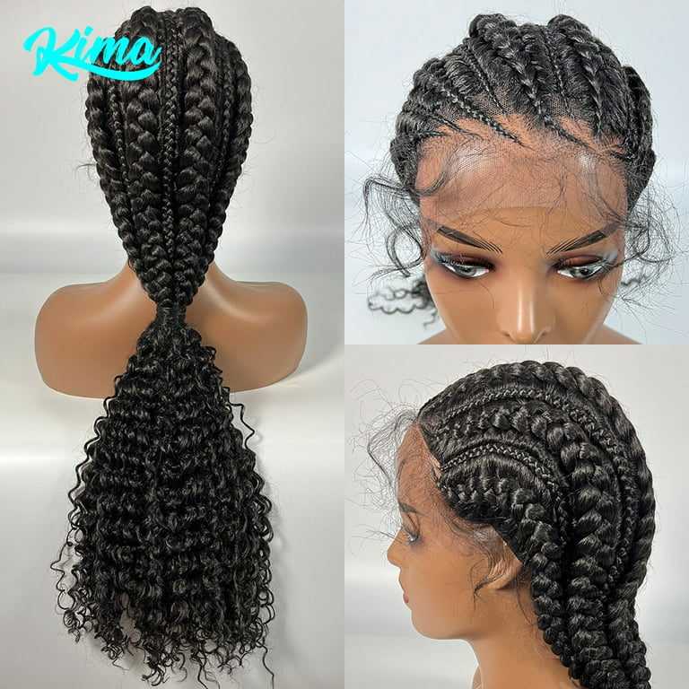 Synthetic Hair Braided Ponytail Lace Front Wigs Kinky Curly