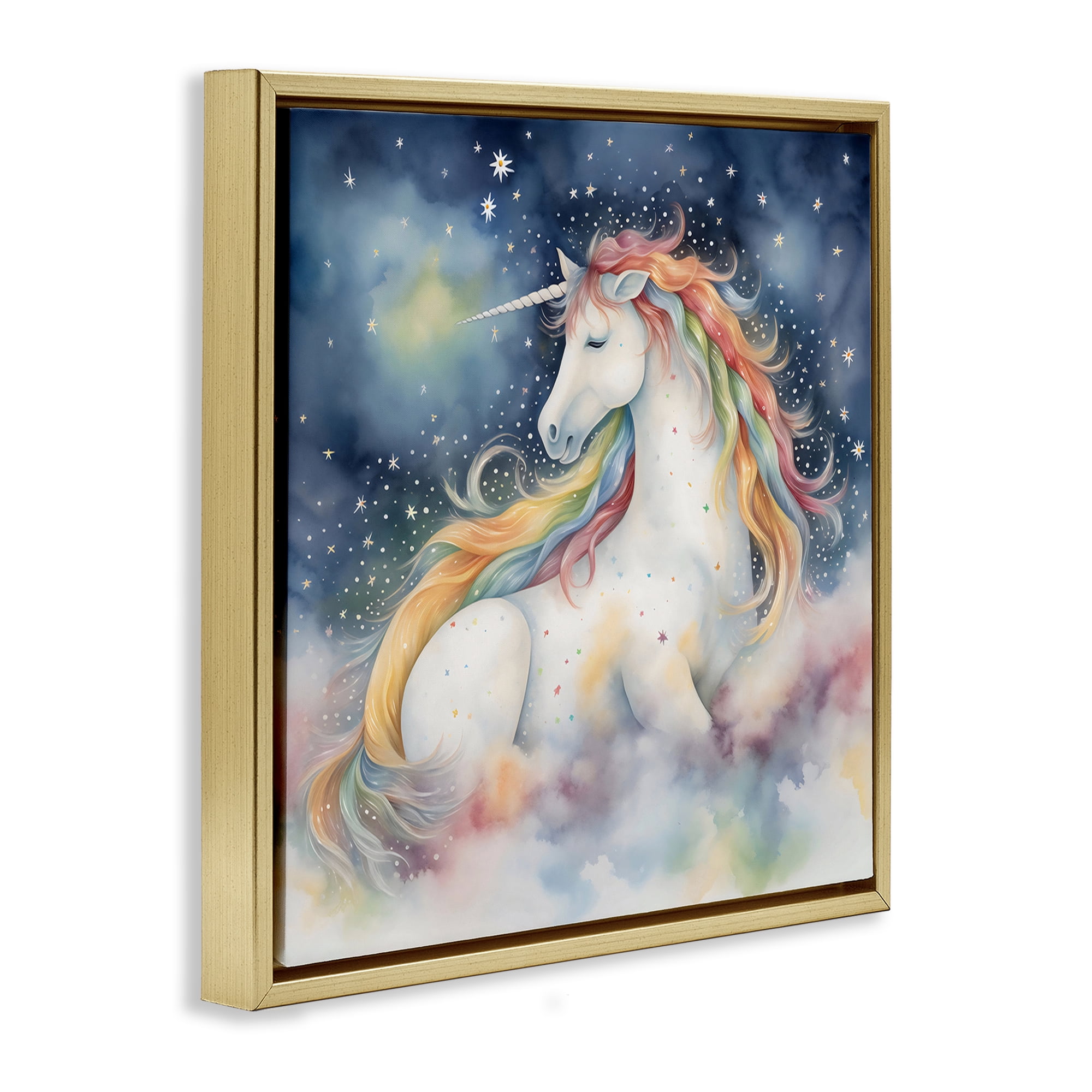 Stupell Industries Unicorn Floating on the Clouds Gold Framed Floater Canvas Wall Art, design by Creative Studio