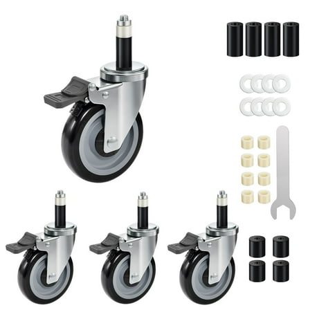 SHZOND 5Inch Swivel Caster Wheels Set of 4, Heavy Duty Casters with Double Lock Brake, Expanding Stem Casters for Table, Tool Cabinet, Cart, Workbench and Trolley-Max Load Capacity 1600 LBS