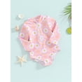 thumbnail image 2 of Bagilaanoe Toddler Baby Girl One-Piece Swimsuit Flower Print Long Sleeve Zipper Rashguard Swimwear 6M 12M 18M 24M 3T Kids Ruffle Bathing Suit, 2 of 8