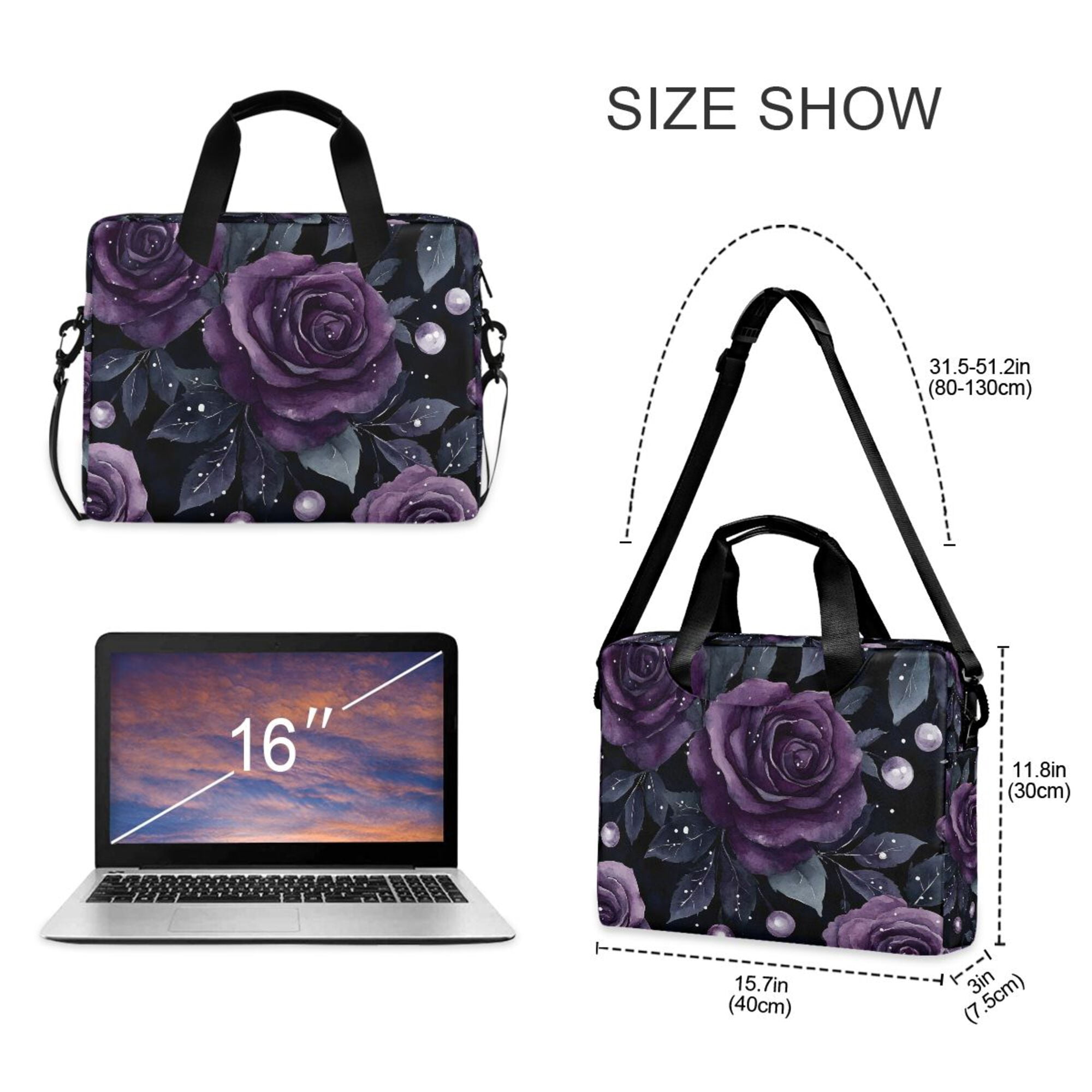 FORMRS 16" Laptop Bag Carrying Sleeve Case with Handle Travel Shoulder Briefcase, Roses and Pearls
