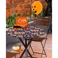 thumbnail image 2 of Round Fitted Tablecloths with Elastic Edge Halloween Ghost Face Pumpkin Oil-Proof Waterproof Wipeable Table Cover for Kitchen Dining Party Decor Watercolor Candy on Black Table Clothes,55" - 60", 2 of 7