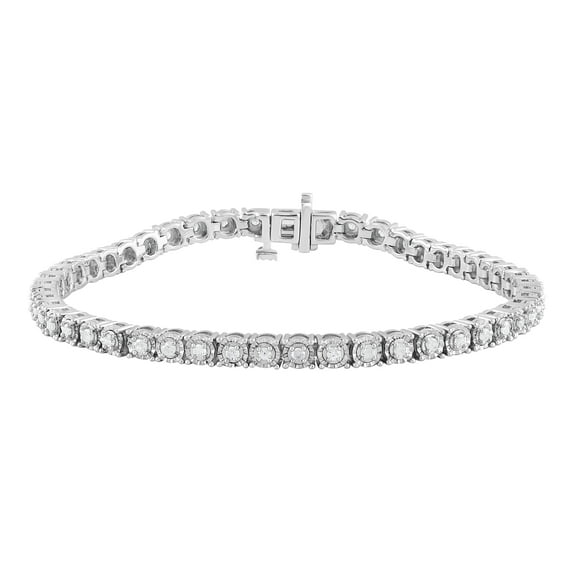 Sterling Silver 1 Ctw Genuine Diamond Round Link Tennis Bracelet